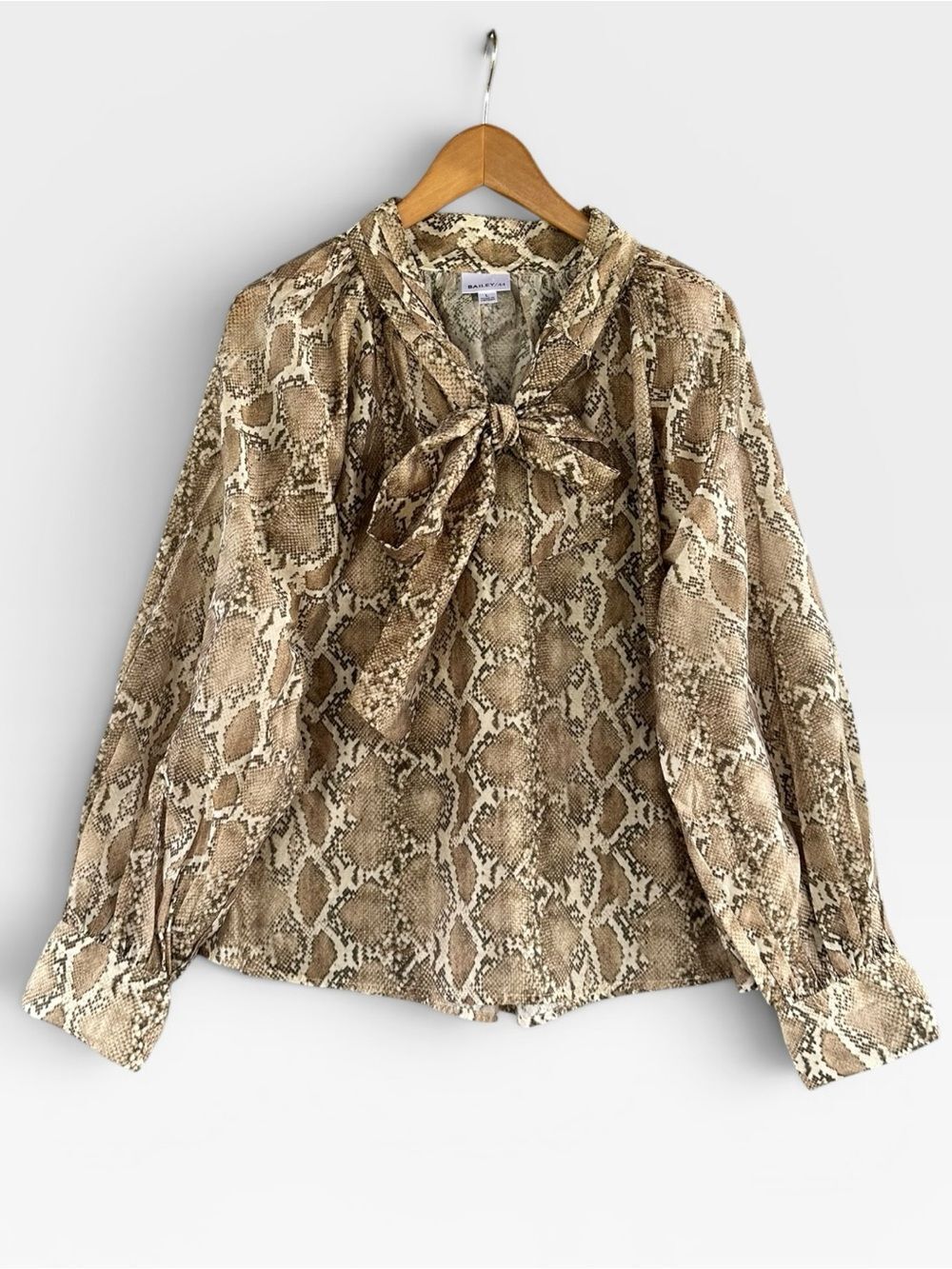 BAILEY 44 Python Snake Skin Print SHEER BOW FRONT BLOUSE TOP Brown/Cream L